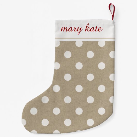 Rustieke witte Faux Burlap Polka Dot Kleine Kerstsok (Achterkant)