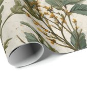 Rustieke witte gele botanische vintage bloem cadeaupapier (Rol Hoek)
