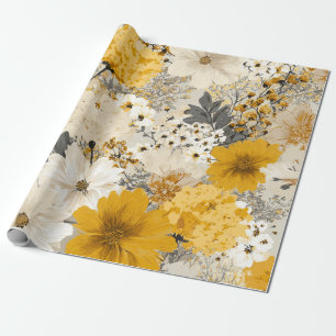 Rustieke witte gele botanische vintage bloem cadeaupapier