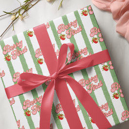 Rustieke witte groene bes eerste verjaardag aardbe cadeaupapier