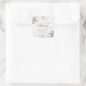 Rustieke witte groene bloemstuk bruidsdouche vierkante sticker (Tas)