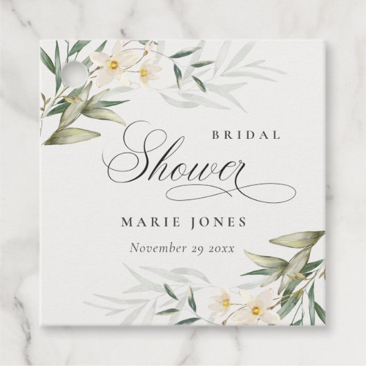 Rustieke witte groene bloemstuk bruiloft bedankjes labels (Voorkant)