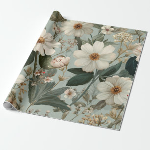 Rustieke Witte Groene Botanische Vintage Boho Bloe Cadeaupapier