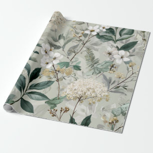 Rustieke Witte Groene Botanische Vintage Boho Bloe Cadeaupapier