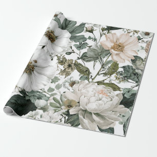 Rustieke Witte Groene Botanische Vintage Boho Bloe Cadeaupapier