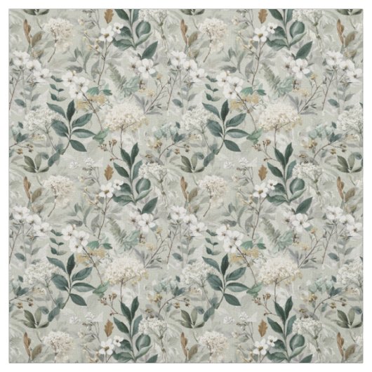 Rustieke witte groene botanische vintage boho bloe stof (Swatch)