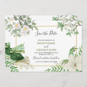 Rustieke witte groene waterverf bloem gouden bruil save the date (Voorkant / Achterkant)