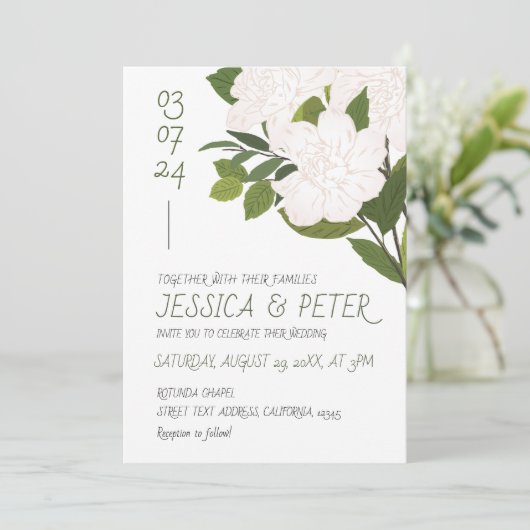 Rustieke Witte Groene Waterverf Bloemenbruiloft Kaart (Staand voorkant)