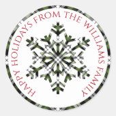 Rustieke witte groene zwarte tartan ruiten sneeuwv ronde sticker (Voorkant)