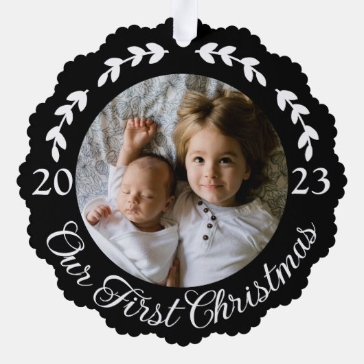 Rustieke witte herten gewei & buffel geruite foto ornament kaart (Achterkant)