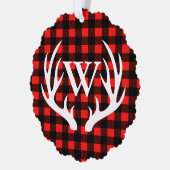 Rustieke witte herten gewei & buffel geruite foto ornament kaart (Links)