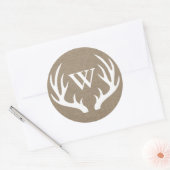 Rustieke witte herten gewei jute initiaal ronde sticker (Envelop)