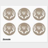 Rustieke witte herten gewei jute initiaal ronde sticker (Vel)