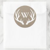 Rustieke witte herten gewei jute initiaal ronde sticker (Tas)