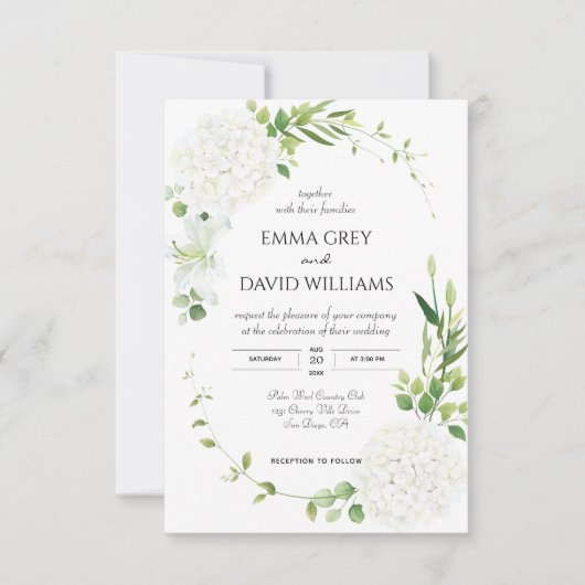 Rustieke witte hortensia trouw uitnodiging (Voorkant)