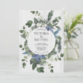 Rustieke Witte Hout Bloemen & Pine Forest Wedding Kaart (Staand voorkant)