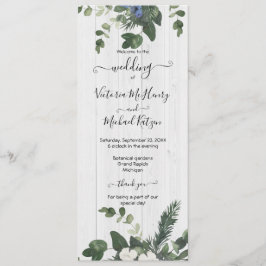 Rustieke Witte Hout Bloemen & Pine Programma Kaart