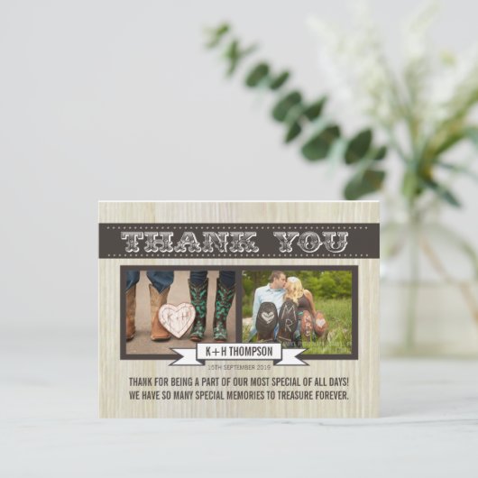 Rustieke Witte Hout bruiloft Dank u fotokaarten Bedankkaart (Staand voorkant)