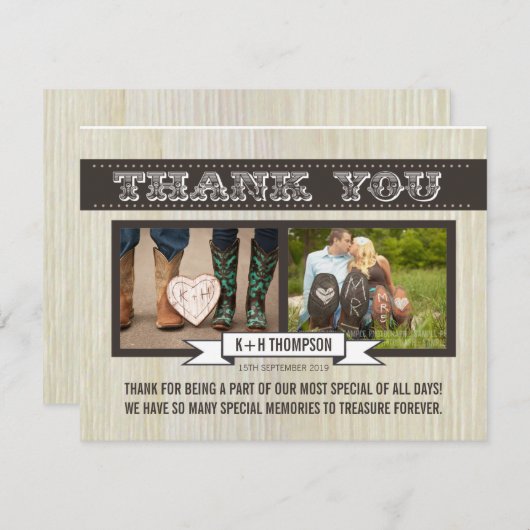 Rustieke Witte Hout bruiloft Dank u fotokaarten Bedankkaart (Voorkant / Achterkant)