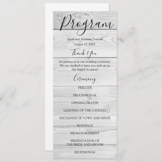 Rustieke witte hout land bruiloft programma's (Voorkant / Achterkant)