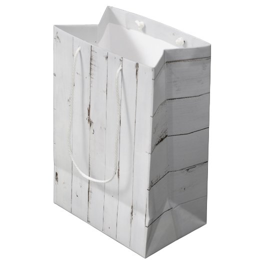 Rustieke witte houten gift tas middel medium cadeauzakje (Voorkant Gekanteld)