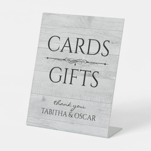 Rustieke Witte Houten Kaarten en Geschenken Reclamebord Met Voetstuk (Voorkant)