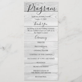 Rustieke witte houten landelijke trouwprogramma's menu