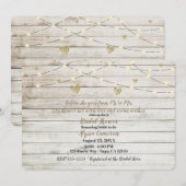 Rustieke Witte Houten Lichten & Hartjes Bruidsborr Kaart (Voorkant / Achterkant)