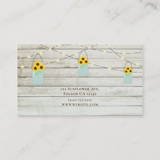 Rustieke Witte Houten Lichten & Mason Jar Zonneblo Visitekaartje (Achterkant)