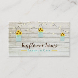 Rustieke Witte Houten Lichten & Mason Jar Zonneblo Visitekaartje