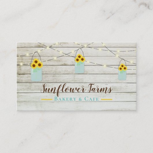 Rustieke Witte Houten Lichten & Mason Jar Zonneblo Visitekaartje (Voorkant)