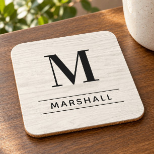 Rustieke witte houten serif monogram naam bier onderzetter