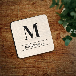 Rustieke witte houten serif monogram naam bier onderzetter