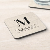 Rustieke witte houten serif monogram naam bier onderzetter (Linkerzijde)