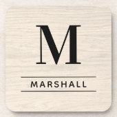 Rustieke witte houten serif monogram naam bier onderzetter (Voorkant)