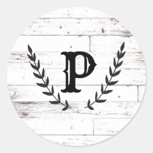 Rustieke Witte Houten Shabby Chic Laurier Bruiloft Ronde Sticker