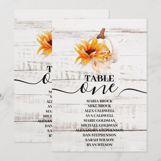 Rustieke Witte Houten Waterverf Pompoen Zonnebloem Kaart (Voorkant / Achterkant)