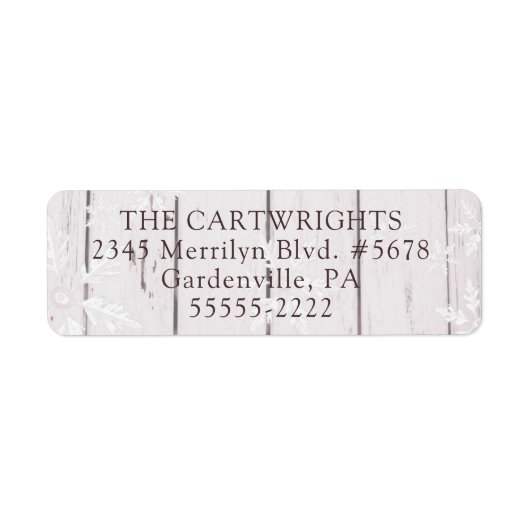 Rustieke Witte Houten Winter Sneeuwvlokken Etiket (Voorkant)