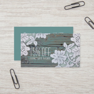 Rustieke witte kant Blauwgroen schuur hout korting Visitekaartje