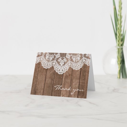Rustieke Witte Kant en Hout Bedankt Card (Voorkant)