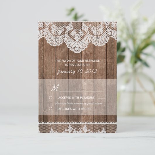 Rustieke witte kant en hout RSVP (Staand voorkant)