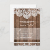Rustieke witte kant en hout RSVP (Voorkant / Achterkant)