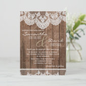 Rustieke Witte Kant en Houten Uitnodiging van het (Staand voorkant)