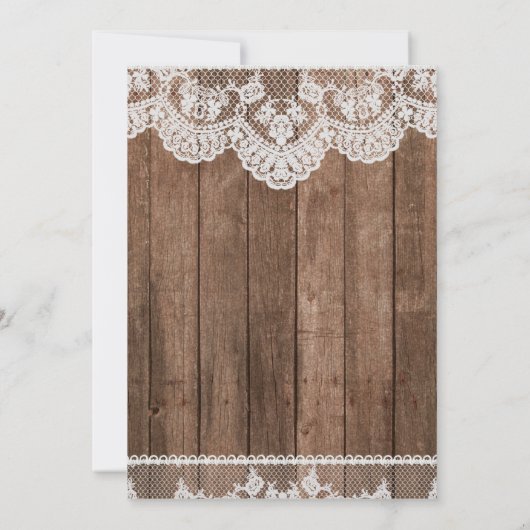 Rustieke Witte Kant en Houten Uitnodiging van het (Achterkant)