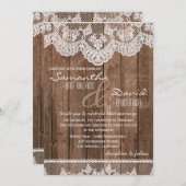 Rustieke Witte Kant en Houten Uitnodiging van het (Voorkant / Achterkant)