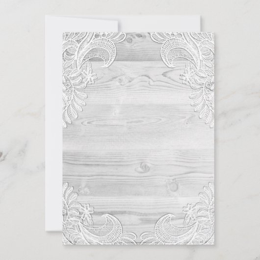 Rustieke Witte Kant Houten Bruiloft Kaart (Achterkant)