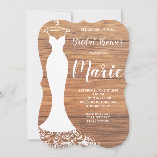 Rustieke Witte Kant Jurk Bruids Douche Uitnodiging (Voorkant)