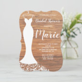 Rustieke Witte Kant Jurk Bruids Douche Uitnodiging (Staand voorkant)