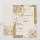 Rustieke witte kant, jute bruiloft repetitie diner kaart (Voorkant / Achterkant)