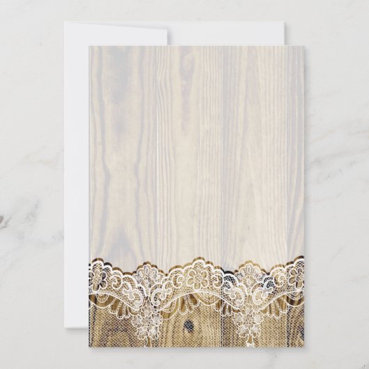Rustieke witte kant op hout bruiloft koppels douch kaart (Achterkant)